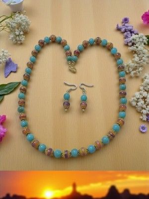 AQUA &amp; BROWN BEADED JEWELRY SET
