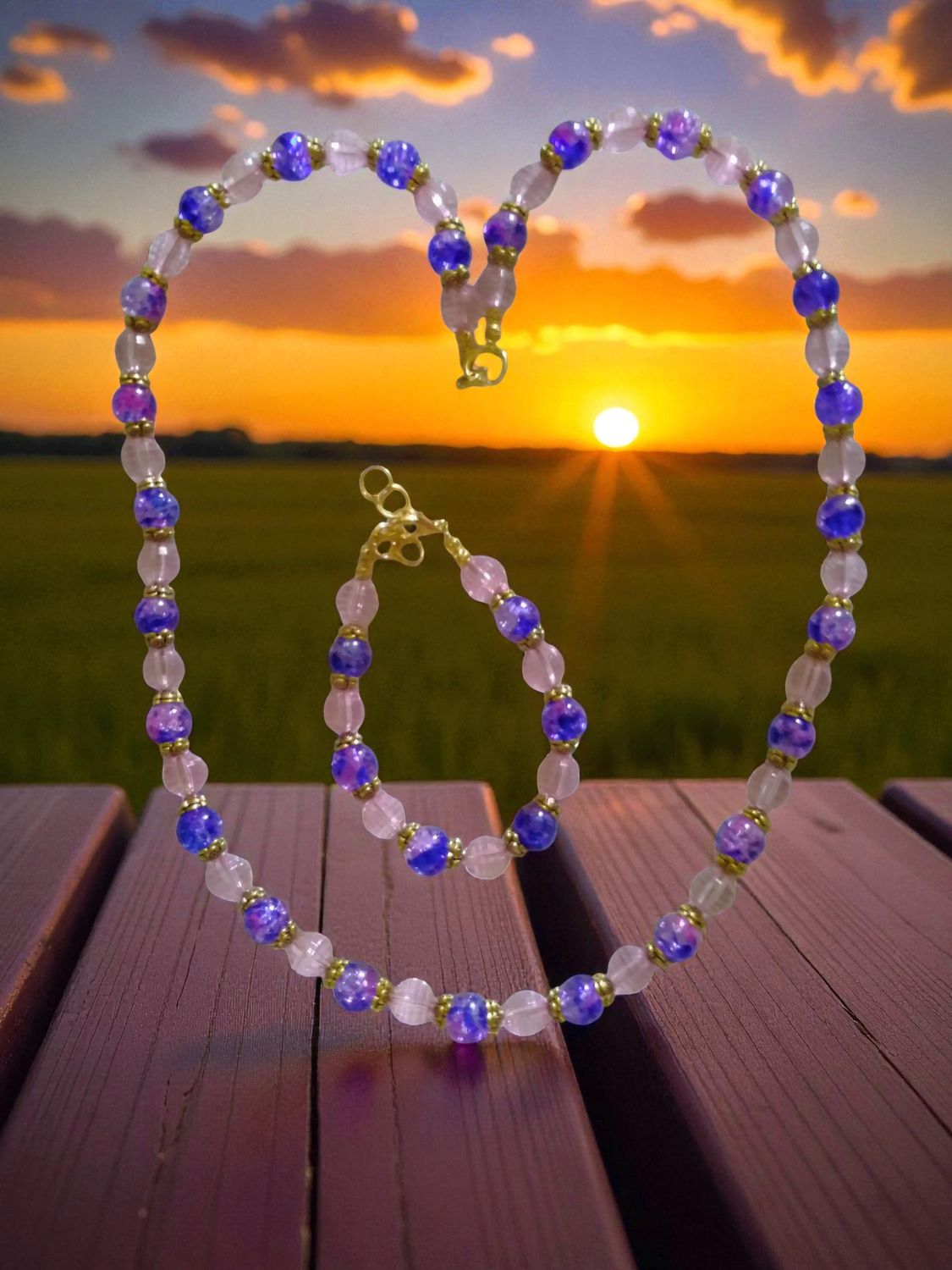 PINK &amp; BLUE BEADED JEWELRY SET