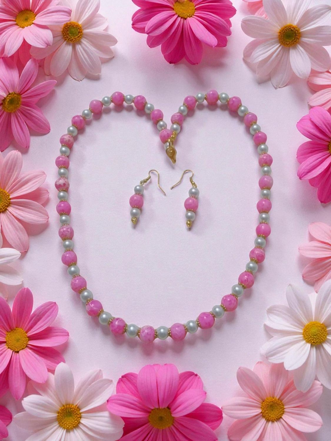 Pink &amp; White Beaded Set