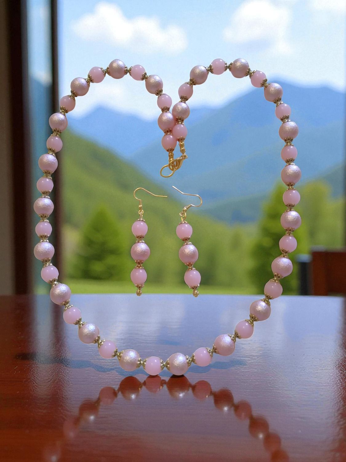 Peach Beaded Jewelry Set