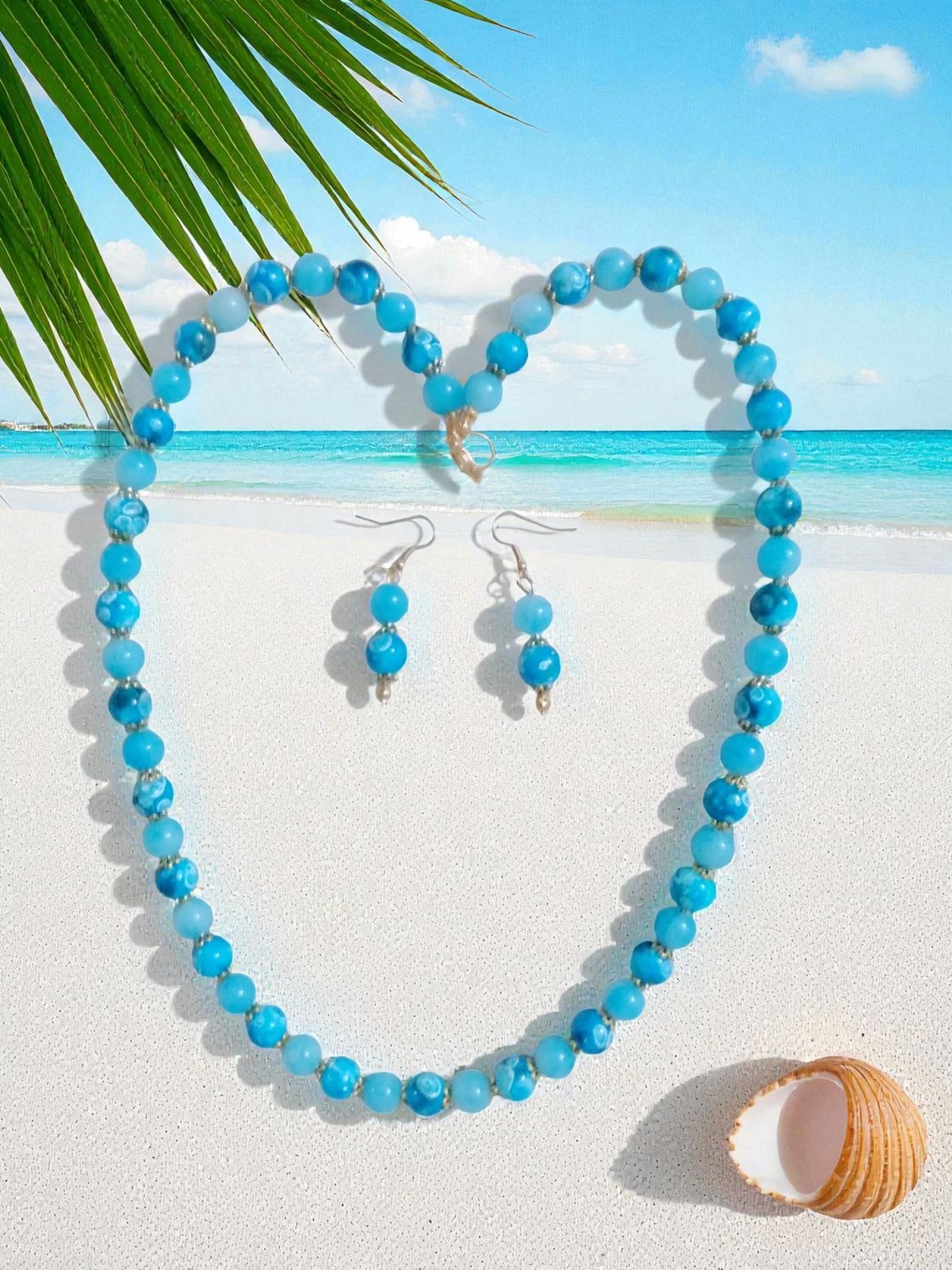 Turquoise &amp; White Beaded Jewelry Set