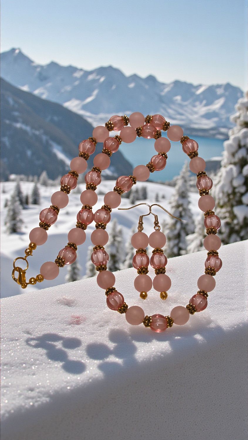 Pink Beaded Jewelry Set   (3606)