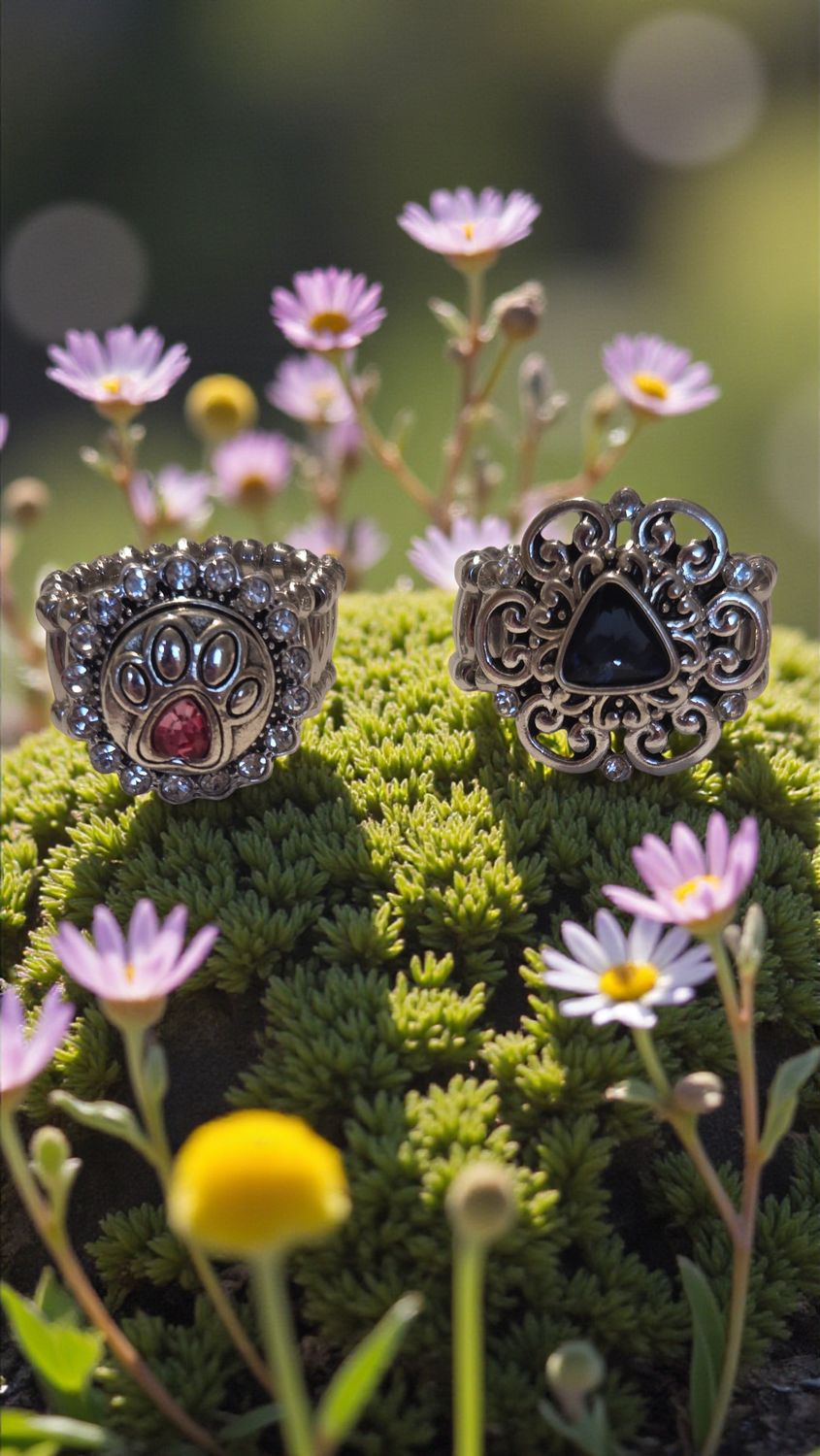 Blue Ring &amp; Pink Pawprint Ring  - 2 Rings    (3635)