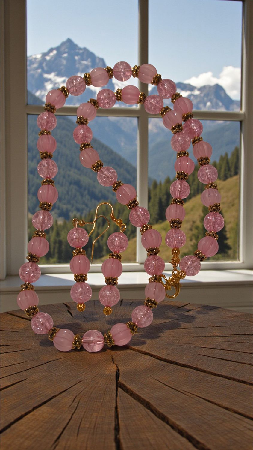 Pink Beaded Jewelry Set      (4667)
