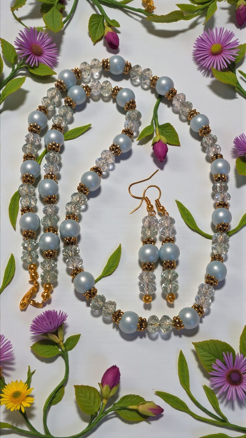 Light Turquoise Beaded Jewelry Set         (4671)