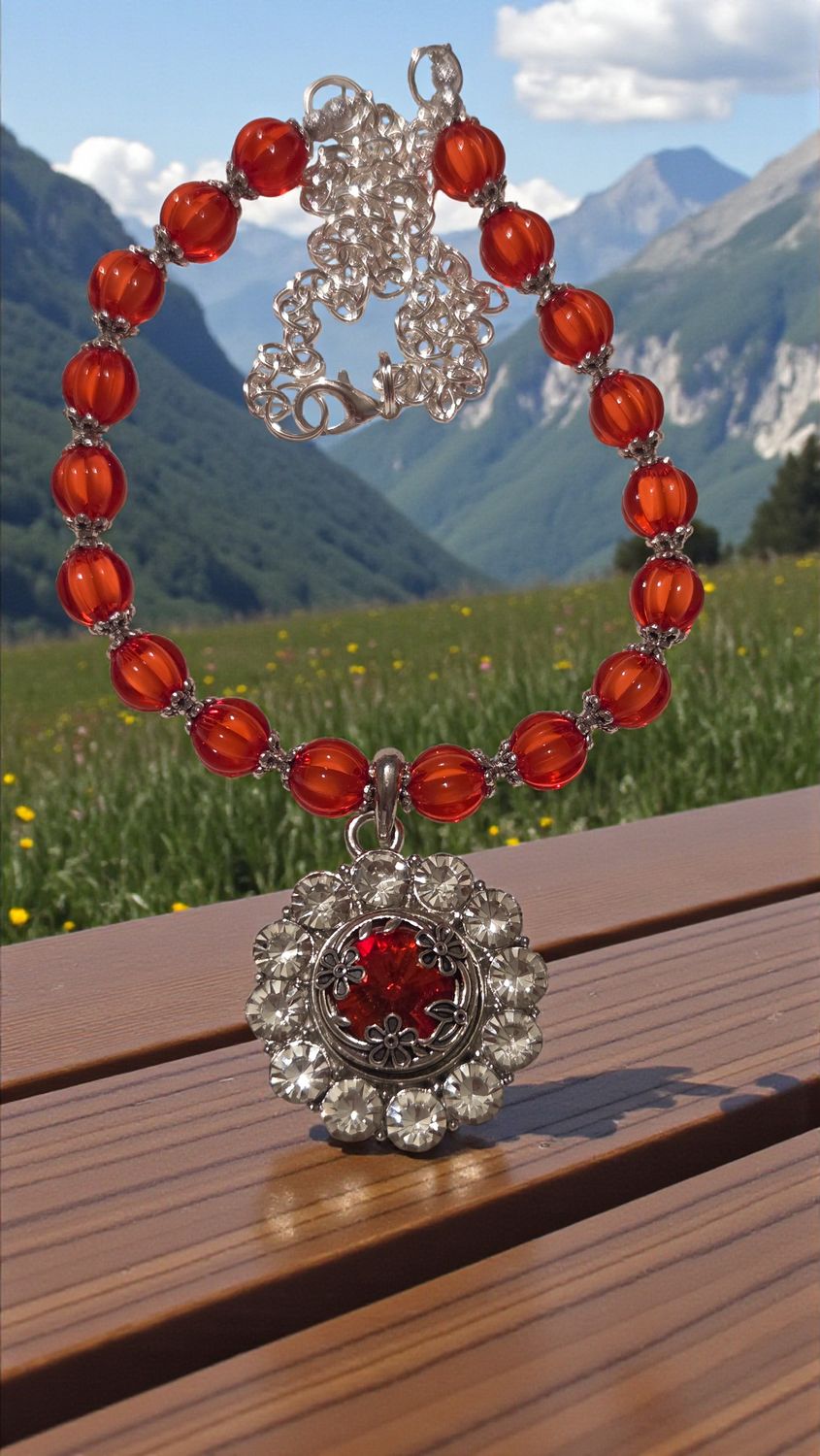 Red Snap Button Pendant Necklace          (4700)