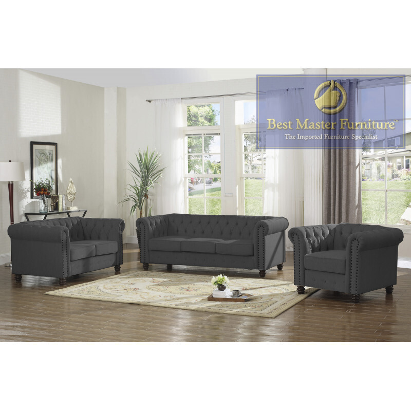 DARK GRAY 3 PC FABRIC SOFA SET