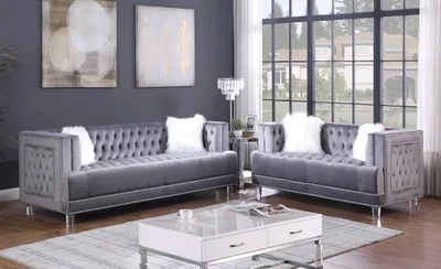 GRAY OR BLACK VELVET 2 PC SOFA SET