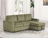 GREEN CORDUROY PULLOUT SECTIONAL W CHAISE