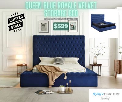 BLUE VELVET STORAGE BED