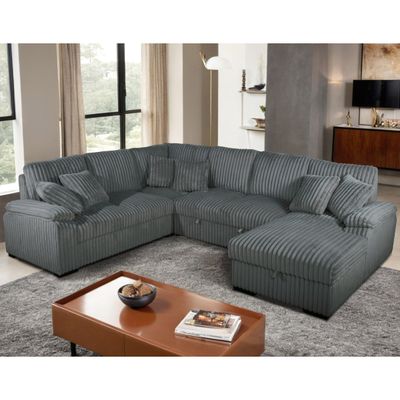 SOFT CORDUROY GRAY FABRIC SECTIONAL