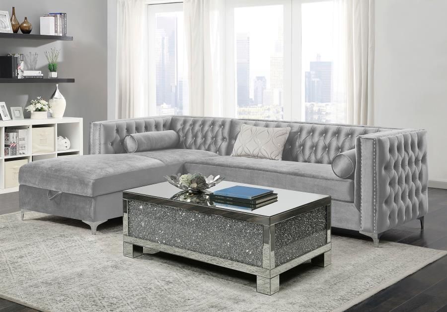 VELVET SECTIONAL WITH STORAGE