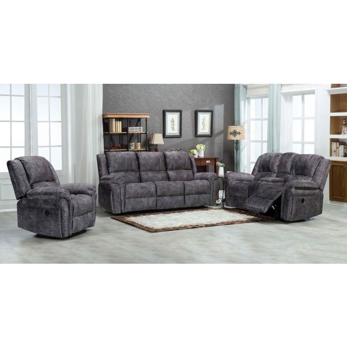 3PC VELVET GRAY RECLINER SOFA SET