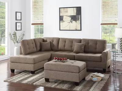 3pc Reversible Sectional Sofa Set W/ Ottoman