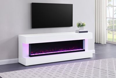 71 INCH BT SPEAKER AND FIREPLACE TV STAND WHITE