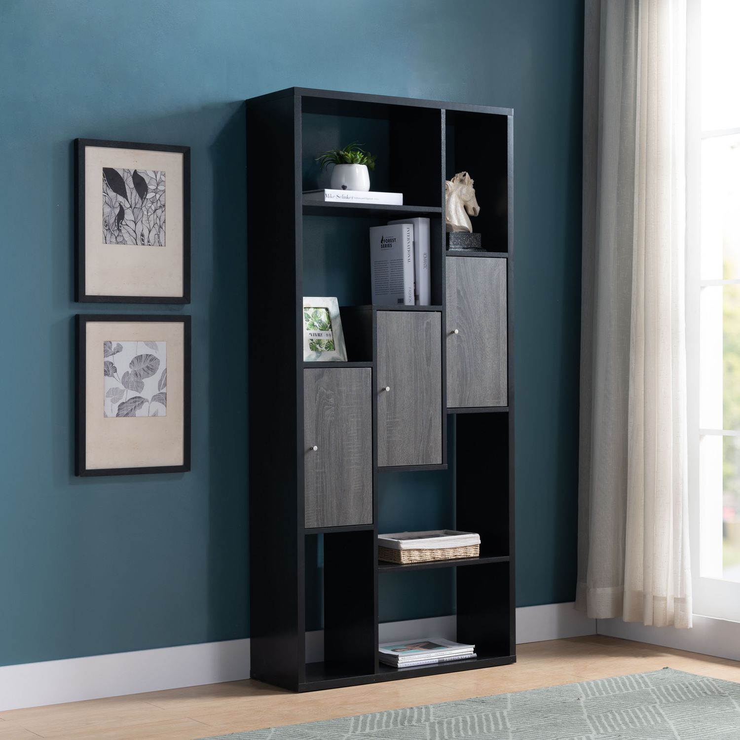 BOOKCASE BLACK &amp; DISTRESSED GREY