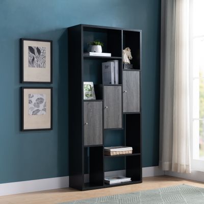 BOOKCASE BLACK &amp; DISTRESSED GREY