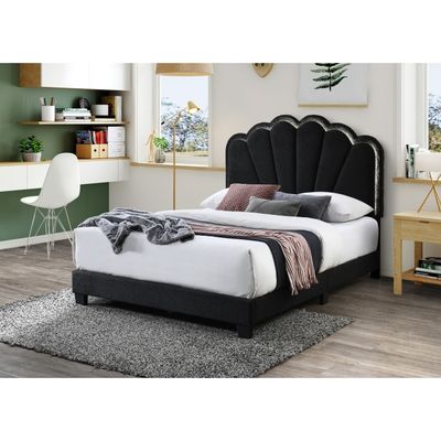 FABRIC BLACK BED WITH LIGHT