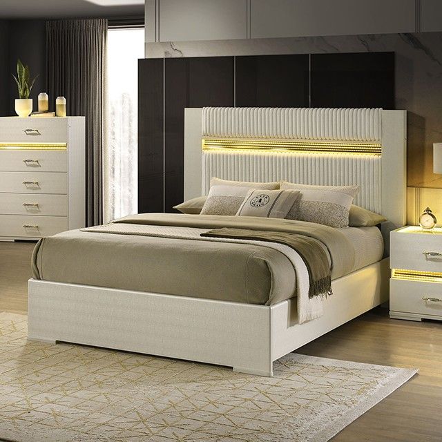 BEIGE LED BEDFRAME