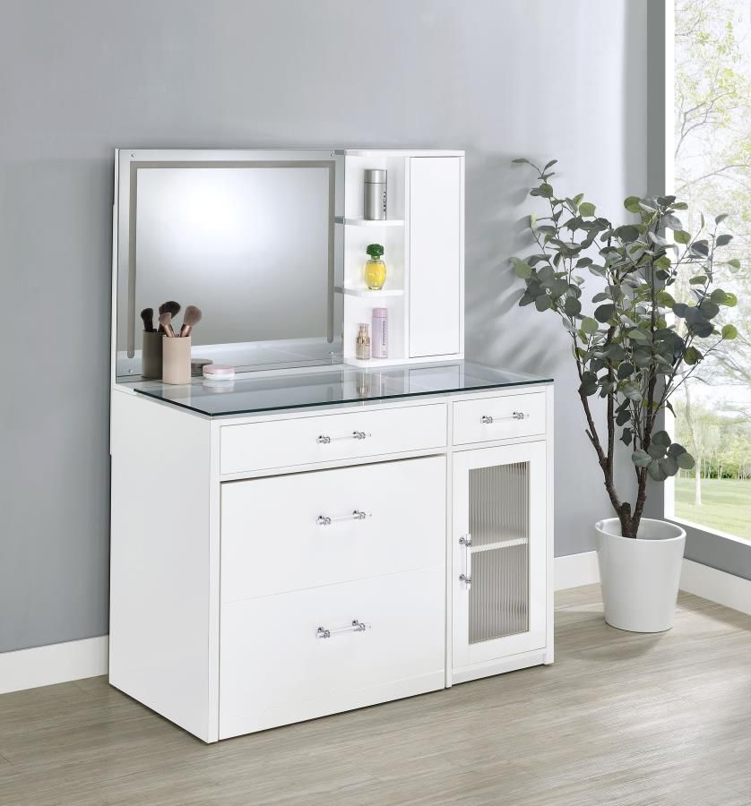 2-drawer Vanity Set with LED Mirror White High Gloss