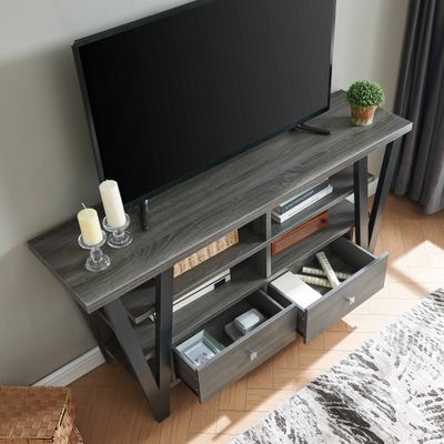 TV STAND DISTRESSED GREY &amp; BLACK
