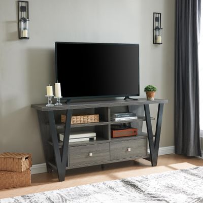 TV STAND DISTRESSED GREY &amp; BLACK
