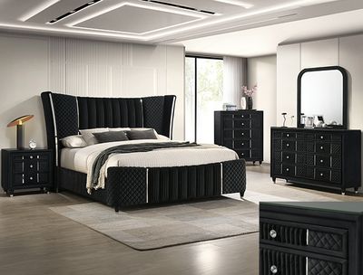 4PC LUXURY BLACK BEDROOM SET