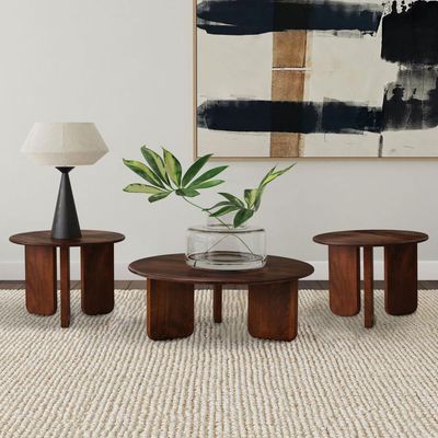 3PC SOLID WOOD COFFEE TABLE SET