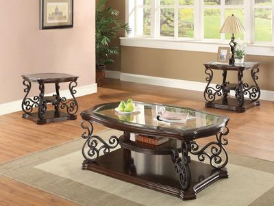 3PC TOP GLASS MERLOT COFFEE TABLE