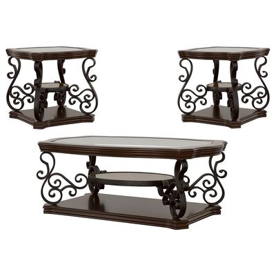 3PC TOP GLASS MERLOT COFFEE TABLE