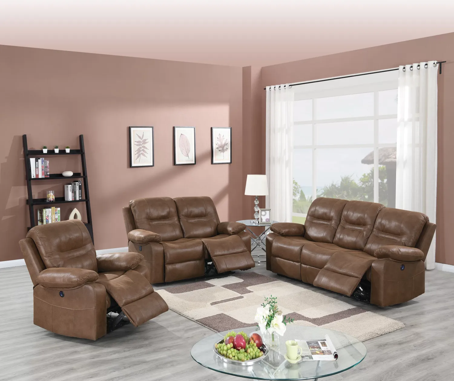 3PC POWER RECLINER BROWN