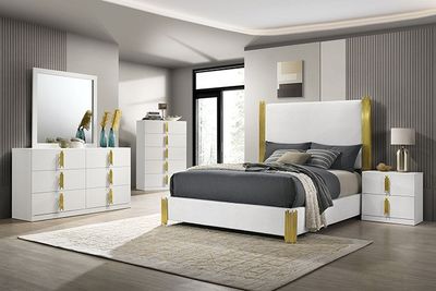 4PC BEDROOM SET WHITE AND GOLD