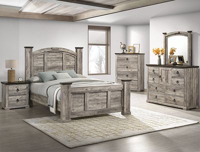 4PC WOODEN GREY BEDROOM SET