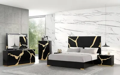 4PC BEDROOM SET BLACK AND GOLD