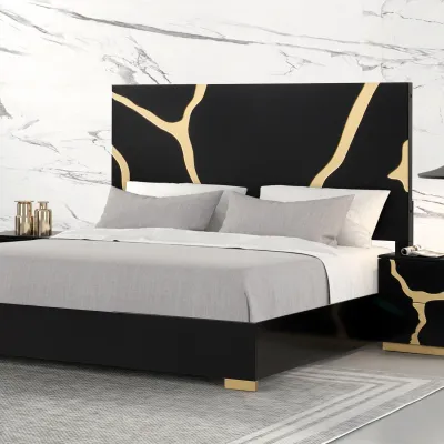 4PC BEDROOM SET BLACK AND GOLD
