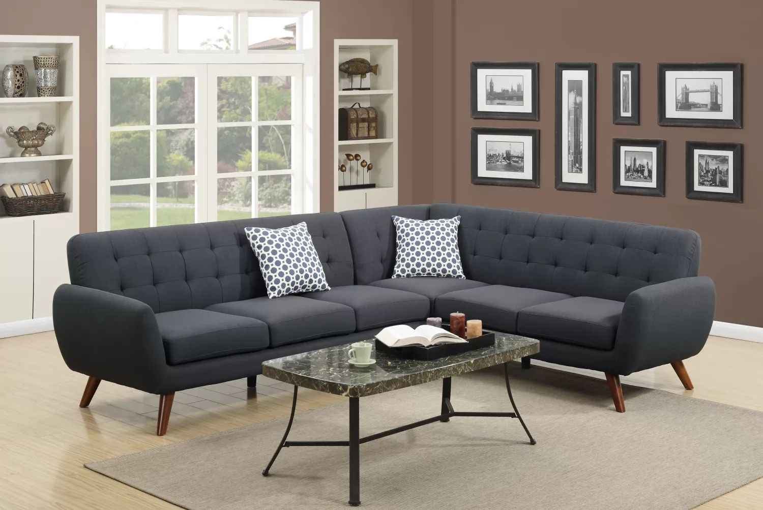 2-Piece Sectional Set W/ 2 Accent Pillows