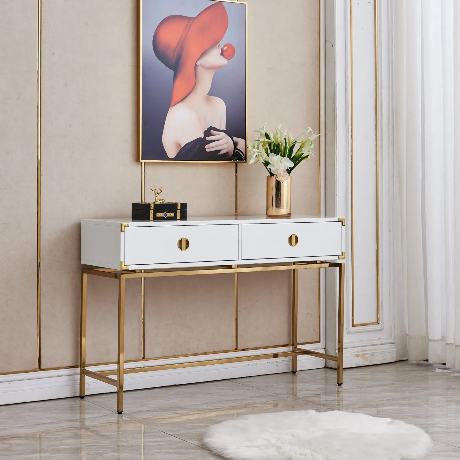 CONSOLE TABLE WHITE GOLD