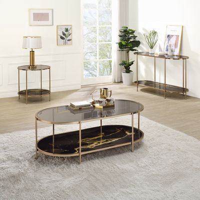 3PC COFFE TABLE SET BLACK AND GOLD