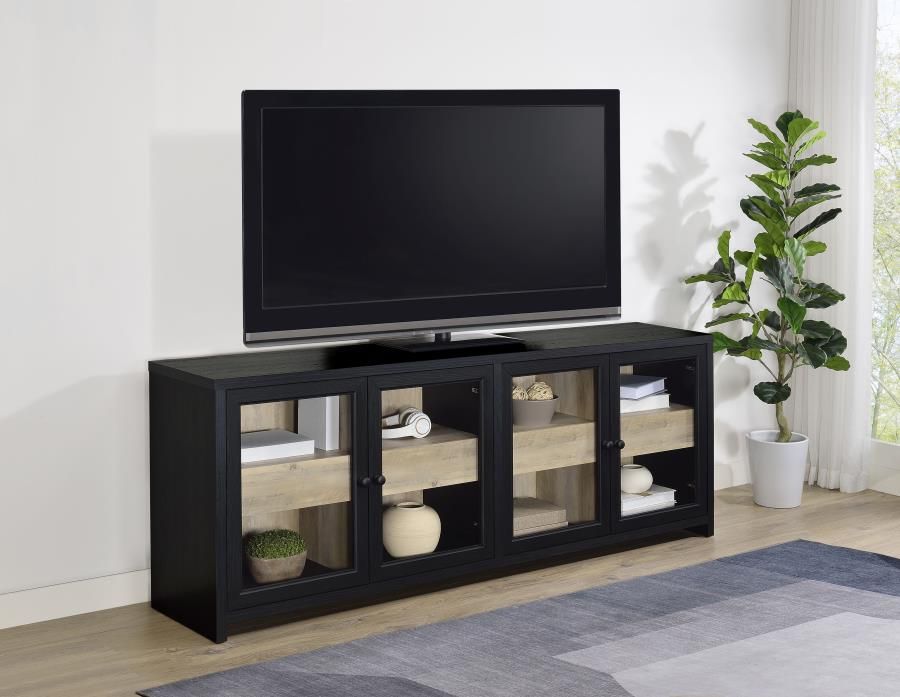 TV STAND BLACK AND WOOD