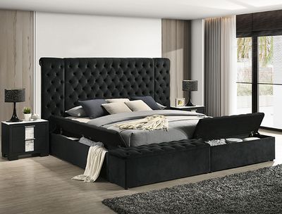 BLACK BEDFRAME WITH STORAGE