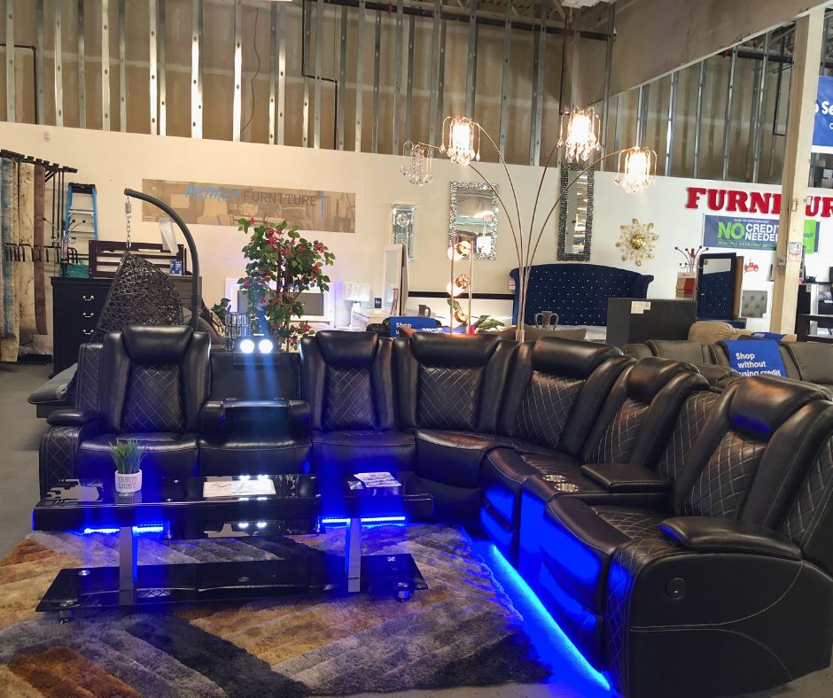 BLACK POWER SECTIONAL RECLINER WITH LED