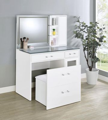 2-drawer Vanity Set with LED Mirror White/ Black High Gloss
