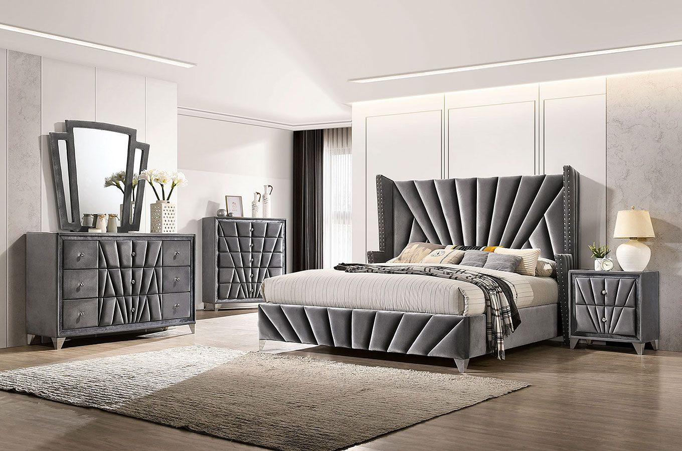 4PC QUEEN VELVET BEDROOM SET