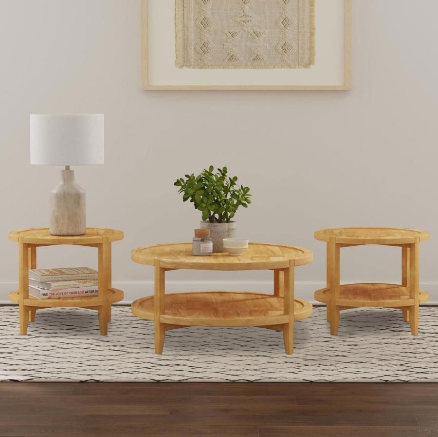 3PC WOODEN ROUND COFFEE TABLE SET
