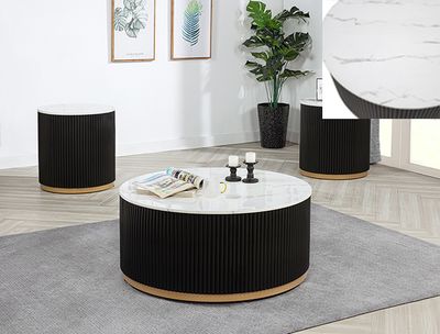 3PC COFFEE TABLE SET MARBLE GOLD AND BLACK