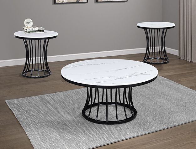 3PC MARBLE TOP COFFEE TABLE SET