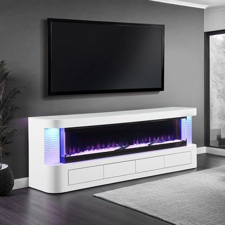 71" TV STAND WHITE WITH FIREPLACE