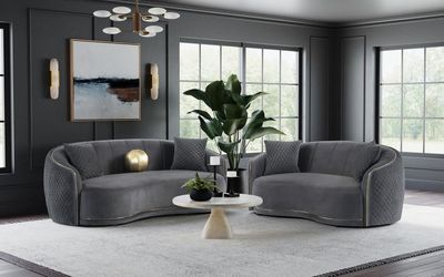 2PC LUXURY SOFA SET DARK GREY
