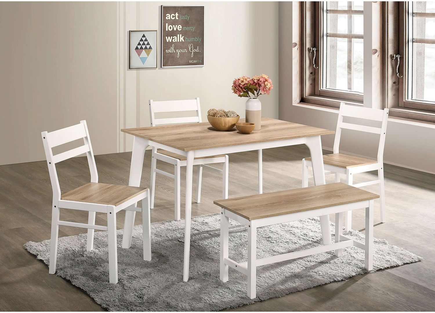 5PC WHITE DINING SET