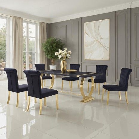 7PC GOLD AND BLACK DINING SET